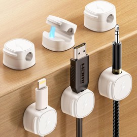 Magnetic Cable Clips [1s Lock] Adhesive Cord Holder Organizer for Nightstand, 6Pack Desk Cable Management Clips, Phone Charger Wire Cord Organizer Keeper for Nightstand Wall Car Office