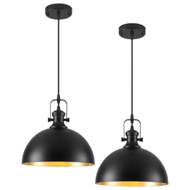 LWWHQ Black Pendant Lights Kitchen Island 2 Pack, Farmhouse Kitchen Pendant Lights, 11.8 inches Dome Pendant Light Fixtures, Industrial Vintage Light Fixture for Kitchen Island Dining Room