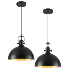 LWWHQ Black Pendant Lights Kitchen Island 2 Pack, Farmhouse Kitchen Pendant Lights, 11.8 inches Dome Pendant Light Fixtures, Industrial Vintage Light Fixture for Kitchen Island Dining Room