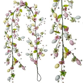 5.9 FT Artificial Easter Egg and Mixed Berry Garland Hanging Rustic Spring Garland Pastel Easter Garland Vine String for Easter Springtime Seasonal Decoration Wreath Making (Pastel)