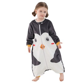 MICHLEY Baby Sleeping Bag Sack Long Sleeve with Feet Winter Swaddle Wearable Blanket for Boys Girls,Penguin,1-3Years