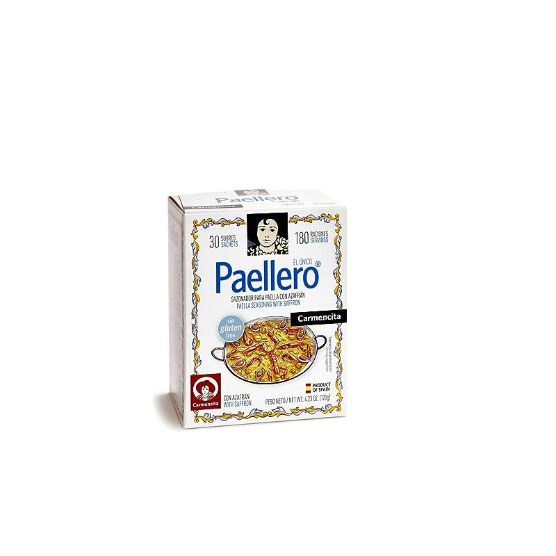 Carmencita. Paellero Paella Seasoning with Saffron (30 sackets). 120g (4.23oz)