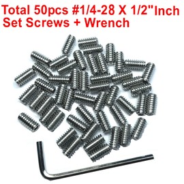 ZDingTech 50pcs 1/4-28 x 1/2 Set Screws 304 Stainless Steel Allen Head Hex Hexagon Socket Set Screws with 1/8" Allen Wrench,Set Grub Screws Hex Allen Head Socket Set Screws.(1/2" Length)
