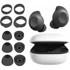 ALXCD Eartips Earhooks Kit Compatible with Galaxy Buds FE Earbuds, S/M/L 3 Pairs Silicone Earbuds Tips, S/L 2 Pairs Earhooks, Compatible with Galaxy Buds FE SM-R400 6+4 Black