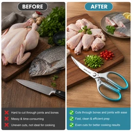 Stainless Steel Kitchen Scissors for Food Prep – Heavy-Duty Poultry Shears for Chicken, Fish, BBQ & Home Cooking