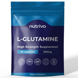 L-Glutamine 800mg Capsules | 90 Capsules Per Pouch | L-Glutamine Nutritional Supplements | Supports Muscle and Gut Health | Good Alternative to Powder and Tablets | Vegan & UK Made