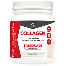 Ketologic Grass Fed Collagen Hydrolysate Powder (Unflavored) (1 LB) - 41 Servings, 11 G Collagen Per Serving, 10 G Protein Per Serving - Grass-fed Collagen Peptides