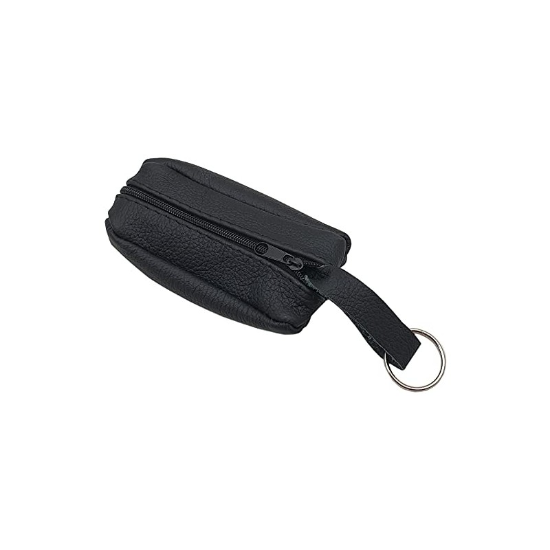 GENUINE LEATHER KEY BAG WITH 2 COMPARTMENTS IN BLACK MADE