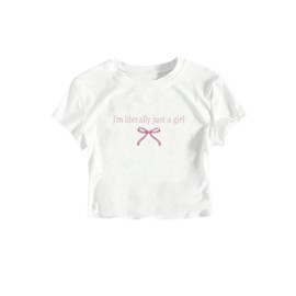 RoseSeek Girl's Letter Bow Graphic Tees Short Sleeve Crewneck Cute Shirts for Teen Girls Trendy White 11Y