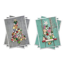 Logbuch-Verlag 6 Christmas Cards with Envelopes Tree Christmas Tree Photo Motif without Text Portrait Format Grey Green Red