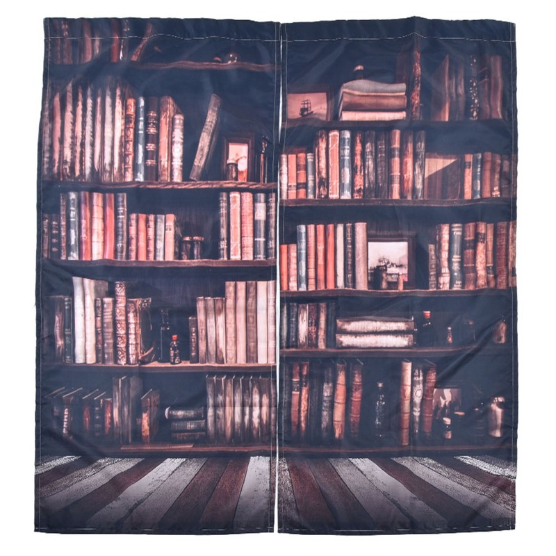 Living Room Curtains 3D Bookcase Printed Shading Curtains Bedroom Drapes