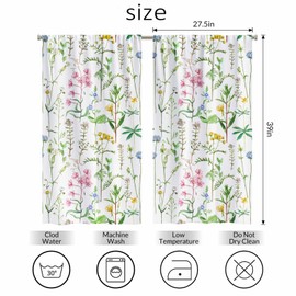 Gpiaoyfo Watercolor Flower Kitchen Curtains Meadow Flowers and Plants Wildberries Short Tier Curtains for Bathroom Cafe Small Window Drapes Treatment 2 Panels (27.5x39 Inch)