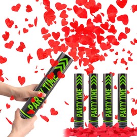 dellyy Confetti Cannon x 4, Confetti Cannon XXL, Confetti Cannon Biodegradable, Confetti Cannon Wedding Confetti Cannons with Hearts Red for Indoor and Outdoor Use (Red Love Heart)