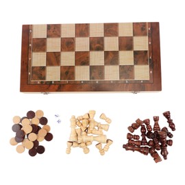 3 in 1 Wooden Chess Checkers Set Portable Chess Checkers Game Set with Wooden Folding Board for Kids Adults