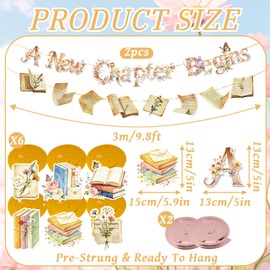 A New Chapter Begins Banner Floral Book Hanging Swirls Baby Shower Graduation Party Decor