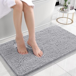 OLANLY Bathroom Rugs 24x16, Extra Soft Absorbent Chenille Bath Rugs, Rubber Backing Quick Dry, Machine Washable Bath Mats for Bathroom Floor, Tub and Shower, Home Decor Accessories, Light Grey