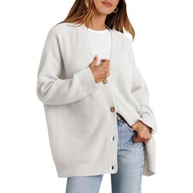 Caracilia Women's Oversized Cardigan Sweaters Long Sleeve Button Down Open Front Knit Sweater 2024 Fall Fashion Outfits White X-Large