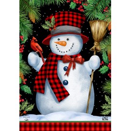Briarwood Lane Red Checkered Snowman Winter Garden Flag Cardinal Fir Berries 12.5" x 18"