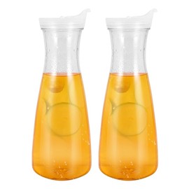 Smallterm 2Pcs 1L Plastic Water Carafes with White Flip Tab Lids- Food Grade & Recyclable Shatterproof Pitchers - Juice Jar
