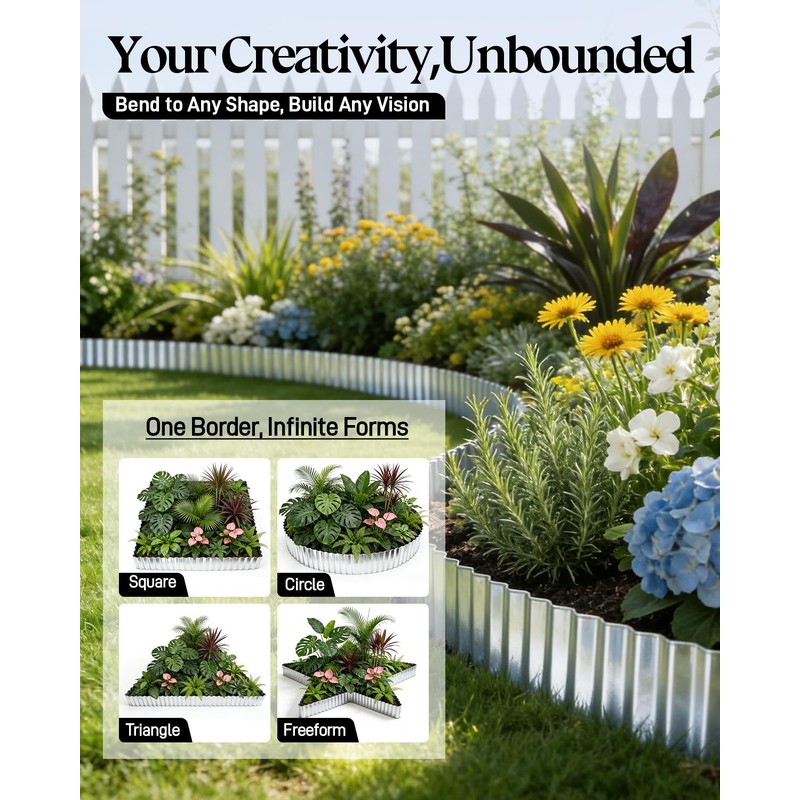 6" x 50' Corrugated Metal Garden Edging Border, Galvanized Flexible