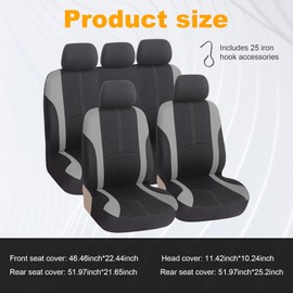 Dickno - Juego completo de 9 fundas de asiento de coche, lavables en dos tonos, protectores de asiento de banco dividido delantero y trasero, fáciles de instalar, fundas de asiento de vehículo para la mayoría de automóviles, sedanes, camiones, SUV (gris)
