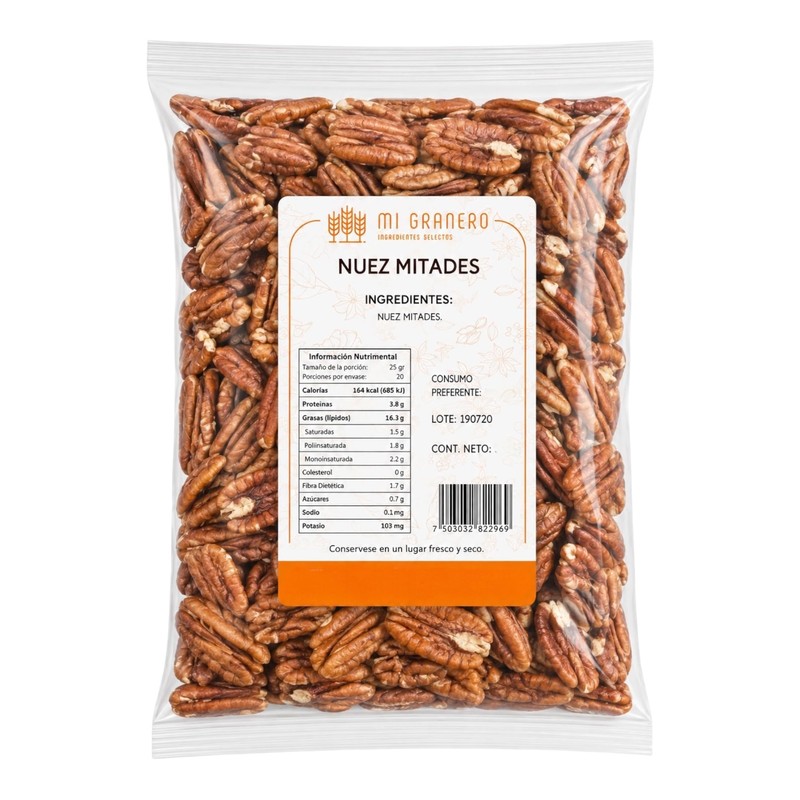 Nuez Pecana Mitades 1Kg Pelada Premium Saludable