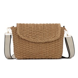EVEOUT Rattan Umhängetaschen Damen Sommer Stroh Crossbody Korb Tasche Weide Geflecht Schultertaschen Boho Strohtasche mit Schultergurt