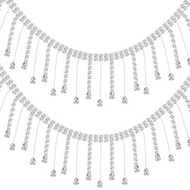 2 Yard Rhinestone Ribbon Tassel Chain, Tassel Glass Crystal Rhinestone Chains, Fringe Bling Diamante Diamond Trim Ribbon for Wedding Dress Decoration, Crafts & Fashionable Appliques