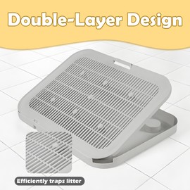 LoopTime Elevated Cat Litter Mat Litter Box Mat with a Flip-top Lid,Double-Layer Kitty Trapping Mats for Floor,Cat Trapping Pad with Non-Slip Base,Durable,Waterproof,Washable,Easy to Clean (Grey)