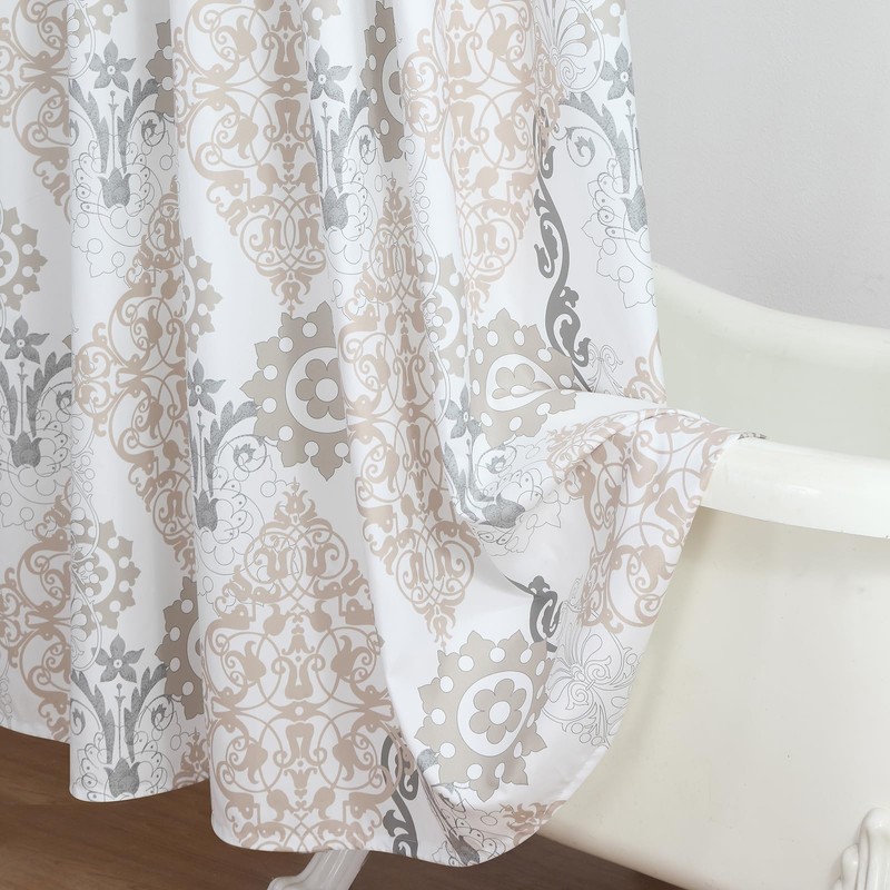BESTRIPES Extra Wide Fabric Shower Curtain, White Beige Gray Boho