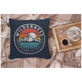 WONDERTIFY Mountain Cushion Cover Vintage Wilderness Adventure Camping Mountains Tree Sun Lake Pillowcases for Men Women, Pillow Cover Living Room Farmhouse 45X45 Cm