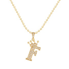 Symretie Women's 14K Gold Plated Chain with Letters Necklace with Crown Initials Golden 316L Stainless Steel Cubic Zirconia Letter Chain, Stainless Steel