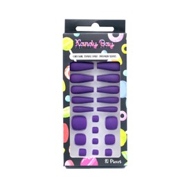 KANDY BAY Long Ballerina Acrylic Press on False Nails with Short Square Acrylic Press on False Toe Nails Travel Pack (Tools included) (Amethyst)