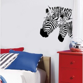 Zebra Head Wall Decal - Removable Black & White Animal Art Vinyl Sticker for Living Room, Bedroom, Office (Wildlife Theme, 15" x 17")