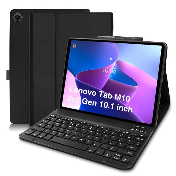 Lenovo Tab M10 (3rd Gen) 10.1” Case with Keyboard, Magnetic Bluetooth Keyboard Case for Lenovo M10 3rd Gen (TB-328FU/TB-328XU) 2022, UK Layout Keyboard for Lenovo M10 3rd Gen 10.1 inch, Black