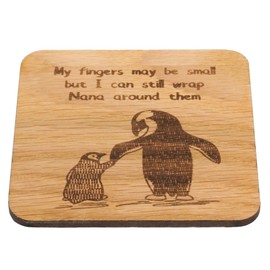 Laser Engraved Oak Veneer Coaster Sentimental for Parents or Grandparents, Birthday Present (Wrap Nana Around My Fingers)