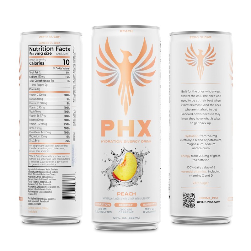 PHX Hydration Energy Drink - 700mg Electrolytes, 200mg Natural Green