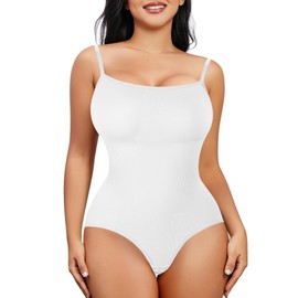 Gotoly Shapewear Bodysuit for Women Tummy Control Seamless Sculpting Body Shaper Shaping Leotard Tops with Adjustable Straps (White, S)