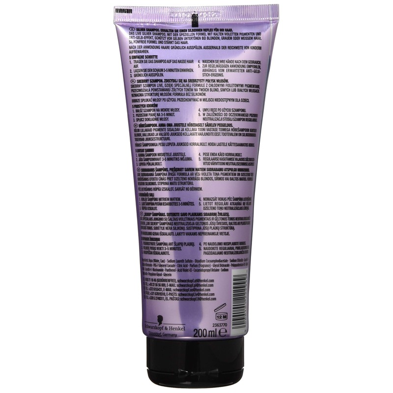 Schwarzkopf Live Silver Shampoo Neutralises Yellow Colour 200 ml