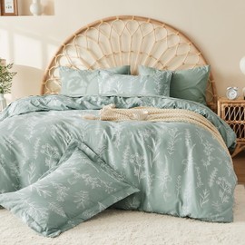 MUXHOMO Full Comforter Set, Sage Green Elegant Floral Print Bed in a Bag 7 Pieces, Ultra Soft & Breathable Reversible Botanical Pattern Bedding Set with Comforter, Sheets, Pillowcases, and Shams