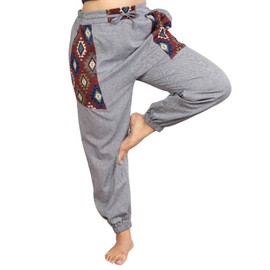Mantra Vogue Cotton Linen Yoga Harems with Pockets Elastic Drawstring High Waist Casual Lounge Aladin Hippie Travel Boho Pants (US, Alpha, One Size, Regular, Regular, Boho Grey)