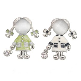 ARFUKA Pack of 2 Brooches Cute Cartoon Girls Brooch Set Crystals Brooch Pins Lapel Pin for Clothes Bags Jackets Birthday Christmas Gifts for Men and Women, Metal