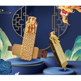 Lyqqine Metal USB Drive Weapon Shape Ancient Chinese Bronze Fish Intestines Sword USB Drive Dragon Shape 128GB (Dragon USB-C OTG 32GB)