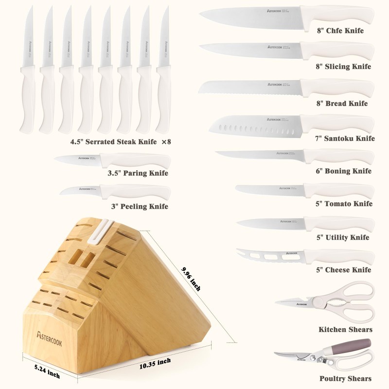 Knife Set, Astercook 22-Piece Kitchen Knife Set with Block &