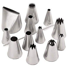 Ateco 12 Pieces Stainless Steel Tips with Cleaning Brush for Decorating Cake Macaron Basic Pastry Tools Set