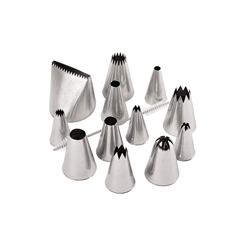 Ateco 12 Pieces Stainless Steel Tips with Cleaning Brush for