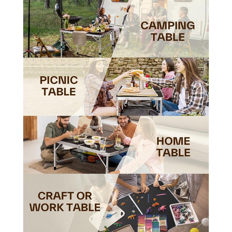 Sportneer Folding Table: Adjustable Height Camping Essentials 35.4" L x