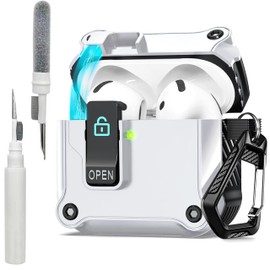 AirPods 4th Generation Case with Cleaning Kit and Keychain, Auto-Open AirPods 4 Case with Secure Lock, Compatible with AirPods 4th Generation (2024), Powerful Drop Protection (White)