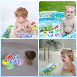 Aofentop Dinosaur Bath Toys Light Up - 6 Pcs Floatimg Rubber Baby Shower Toys Toddler Bath Toys Sensory Toys Little Girl Boys Kids Children Gifts