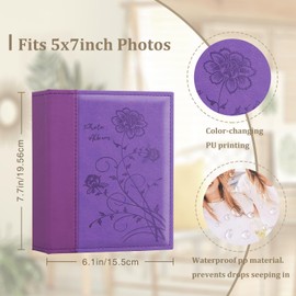 Artmag - Álbum de fotos de 5 x 7 pulgadas, 2 paquetes de páginas transparentes, funda de piel, libro de fotos deslizante, cada uno tiene capacidad para 50 fotos verticales de 5 x 7 pulgadas, libro de fotos para boda, familia (morado)